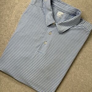 Lands End Polo Shirt Large Traditional Fit White Blue Stripe 100%‎ Cotton S/S